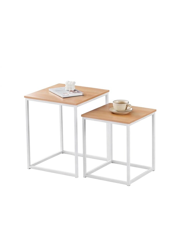 OASIS DESERT Stackable Coffee Table Set (2 Pieces), Modern Stackable Side Table With Steel Legs, Suitable For Living Room (2 Pieces) - Image 1